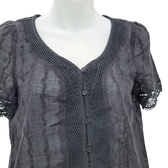 2/$20 Y2K Black See Through Buttons Down Top Blouse 100% Cotton Size: Small - Picture 3 of 8